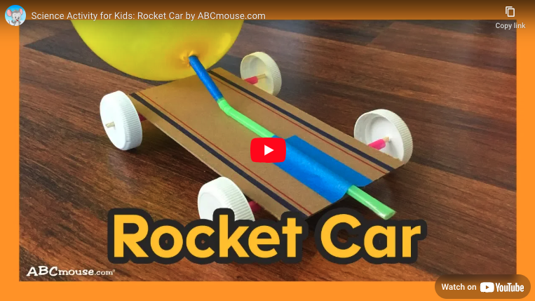 A screenshot of a YouTube video from ABCmouse.com on how to make a rocket car. 